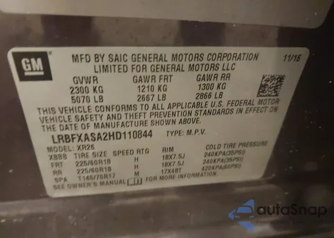 2017 Buick Envision Preferred from USA, damaged, VIN LRBFXASA2HD110844